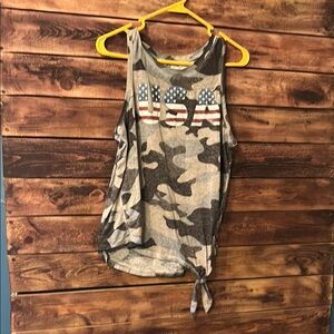 Maurices Graphic Tie Front Sleeveless Tank Top in  Camouflage